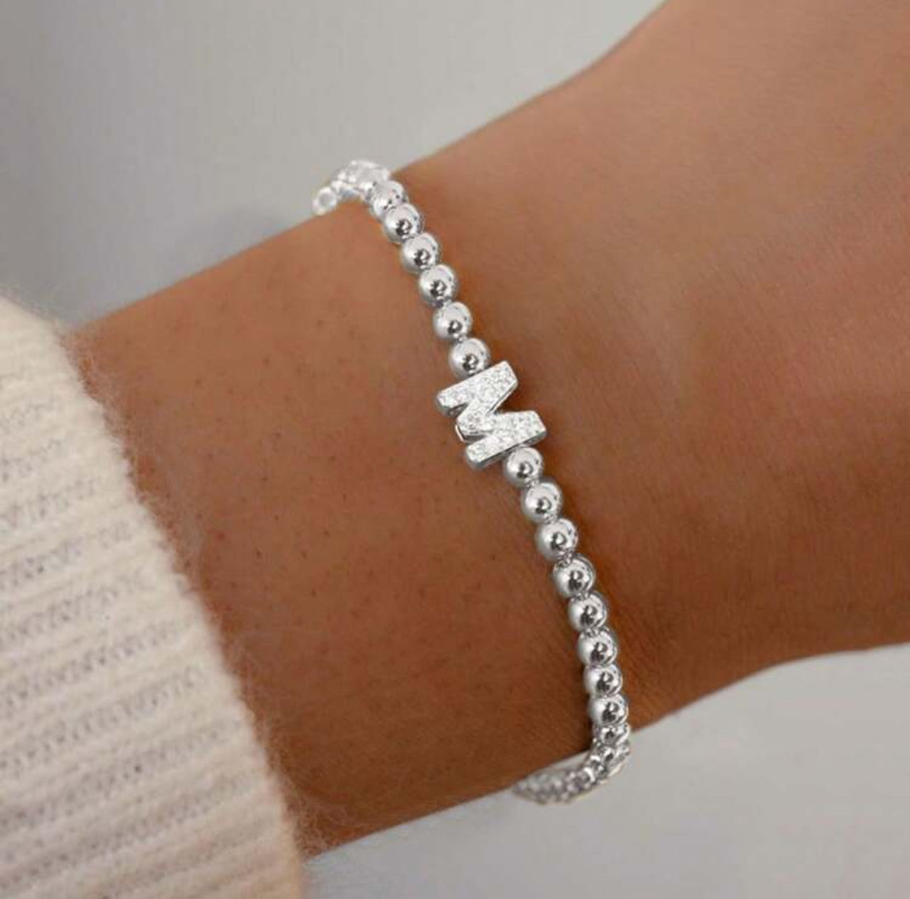 Beaded Silver Inital Bracelet