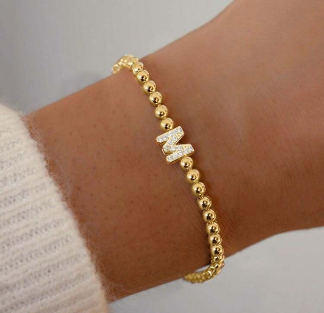 Beaded Gold Inital Bracelet