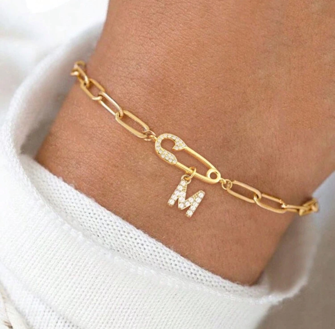 Paper Clip Gold Initial Bracelet